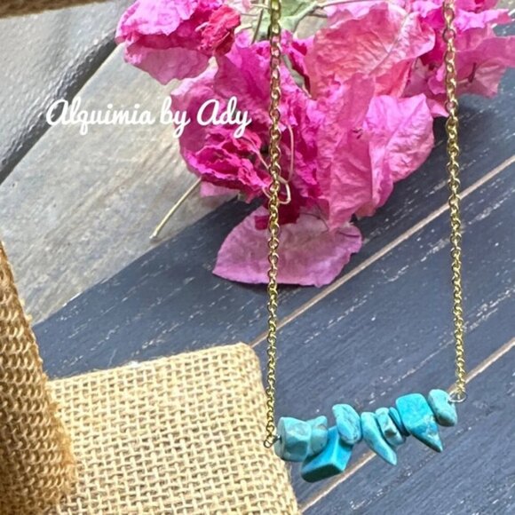 Turquoise and Vermeil gold 925 stamped balanced bar necklace - Picture 1 of 1